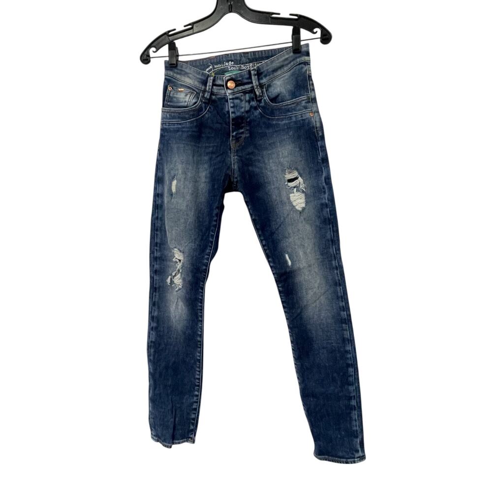Gas Jade Boyfriend Jeans Womens Size 24 Blue Distressed Denim Dark Wash